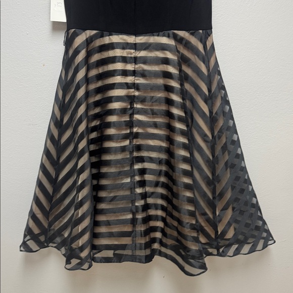 Elegant Black and Tan Striped Dress - Picture 7 of 11